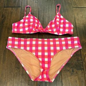 J. Crew x SZ Blockprints Tie-Front Bikini XL and Hipster Bottom Pink Gingham L